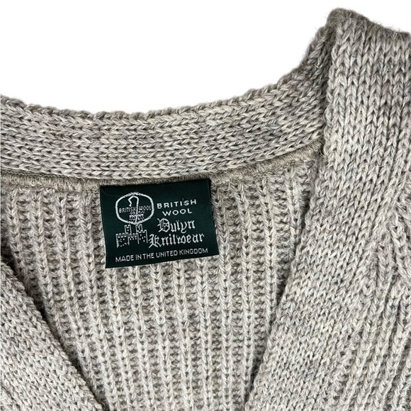 British Wool Dulyn Knitwear Cable Knit Cardigan | Leather Elbow Patches Large - Picture 7 of 10